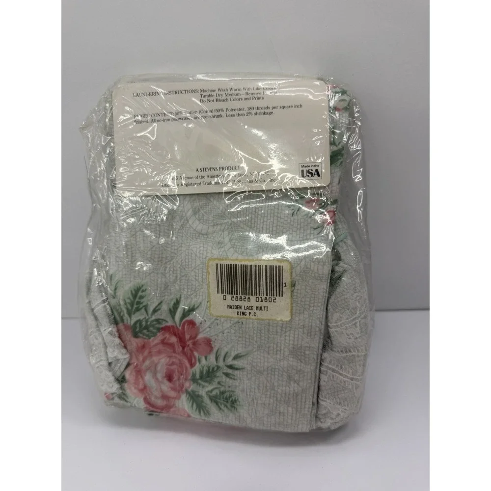 Utica 2 King Pillowcases Maiden Lace Ruffle Rose Floral Vintage No Iron Percale